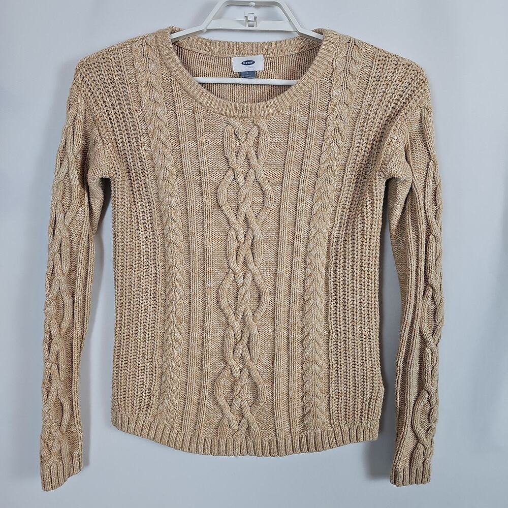 Old Navy Women Small Beige Cable Knit Long Sleeve Sweater,Casual Work Travel Top